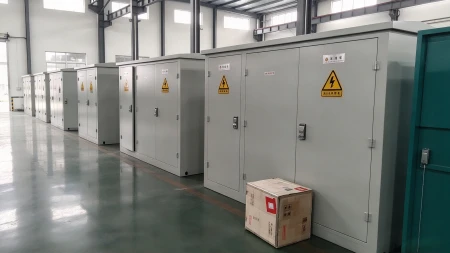 Row of gray distribution cabinets in workshop Row of gray distribution cabinets in workshop